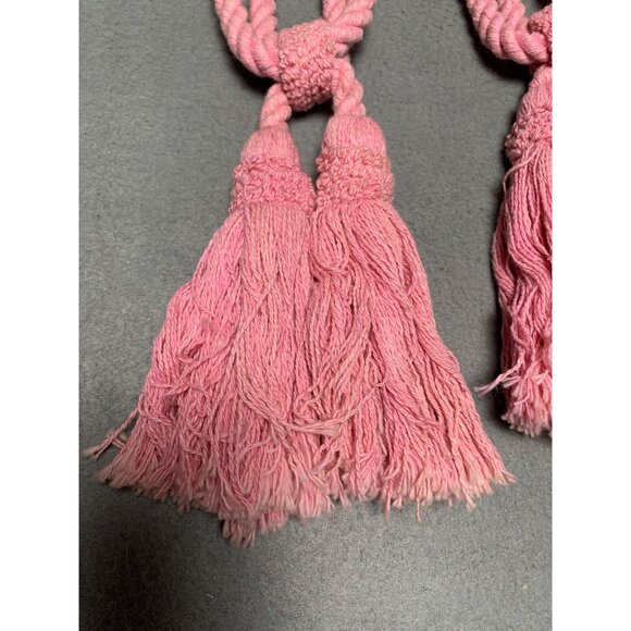 Pair Of Pink Twisted Rope Curtain Tiebacks with Tassels 18" Long Set of 2 - Picture 2 of 12